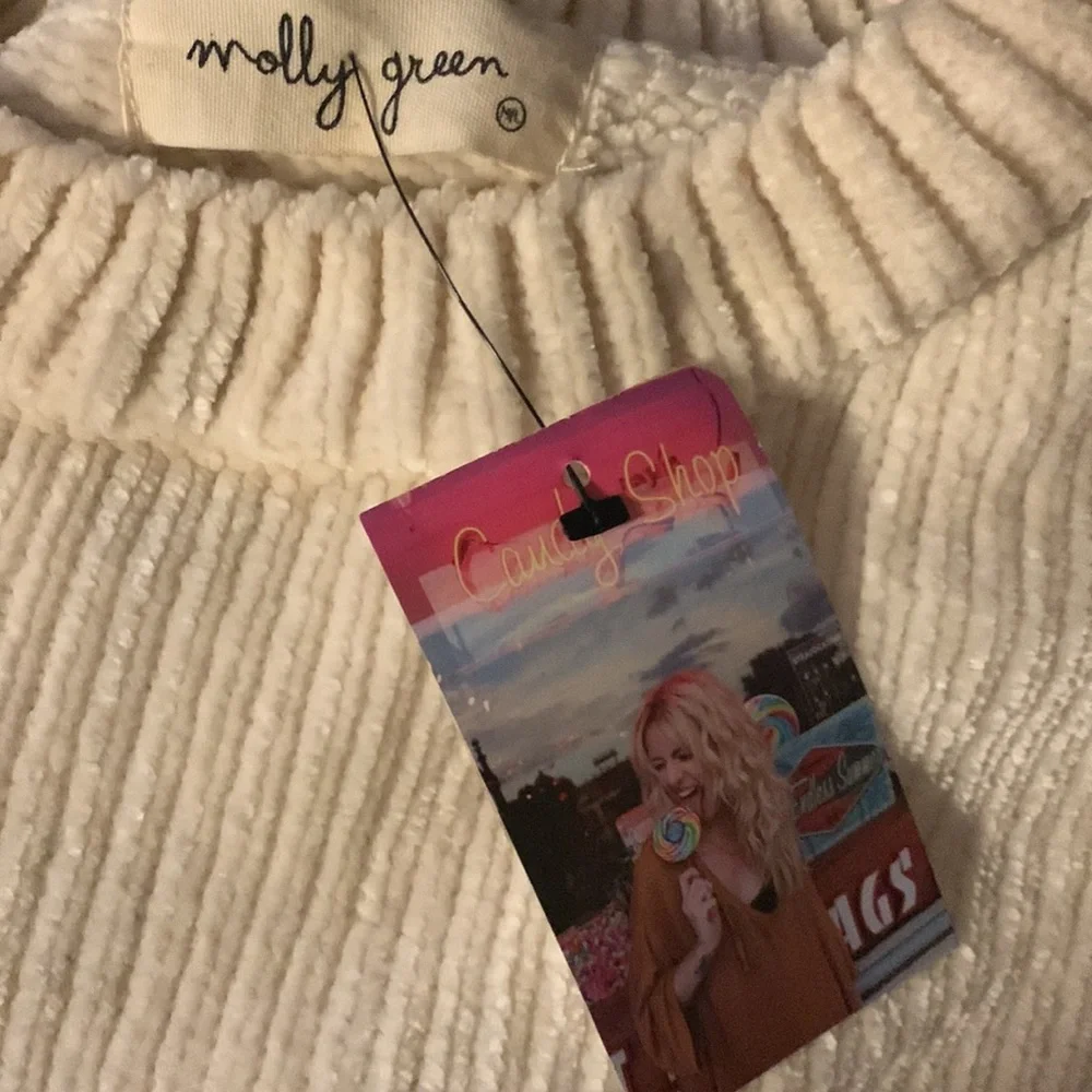 NWT Molly Green Ivory White Super Soft Chenille White Knit Crew Neck Sweater - Picture 2 of 5